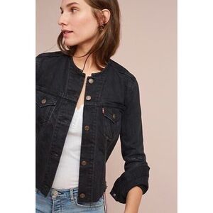 Levi's Black Denim X Altered Collarless Trucker Jacket, Size S